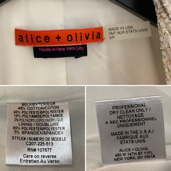 ALICE + OLIVIA Gold Metallic Tweed Knit Single Button Blazer Small C207-225-513 - Picture 12 of 15